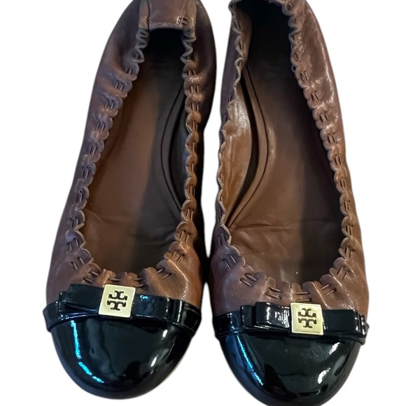 Tory Burch Women's Cap Toe Ballet Flats Brown/Black  Size 7 - Picture 4 of 14
